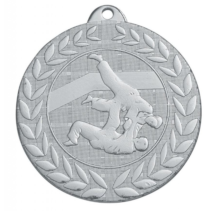 Médaille frappée judo argent - 50 mm