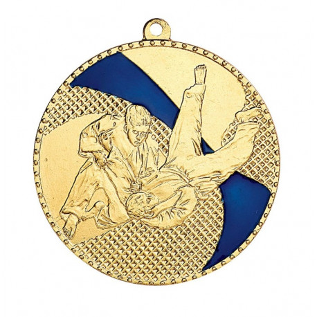 Médaille frappée judo metal bleu or - 50 mm
