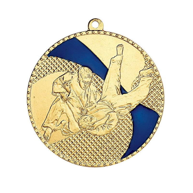 Médaille frappée judo metal bleu or - 50 mm