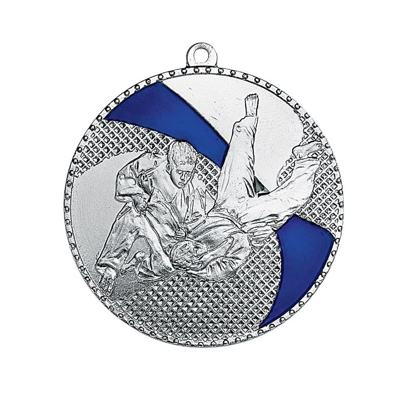 Médaille frappée judo metal bleu argent - 50 mm