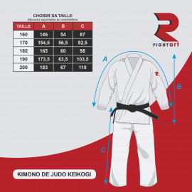 guide des tailles kimono de judo Fight Art KEIKOGI