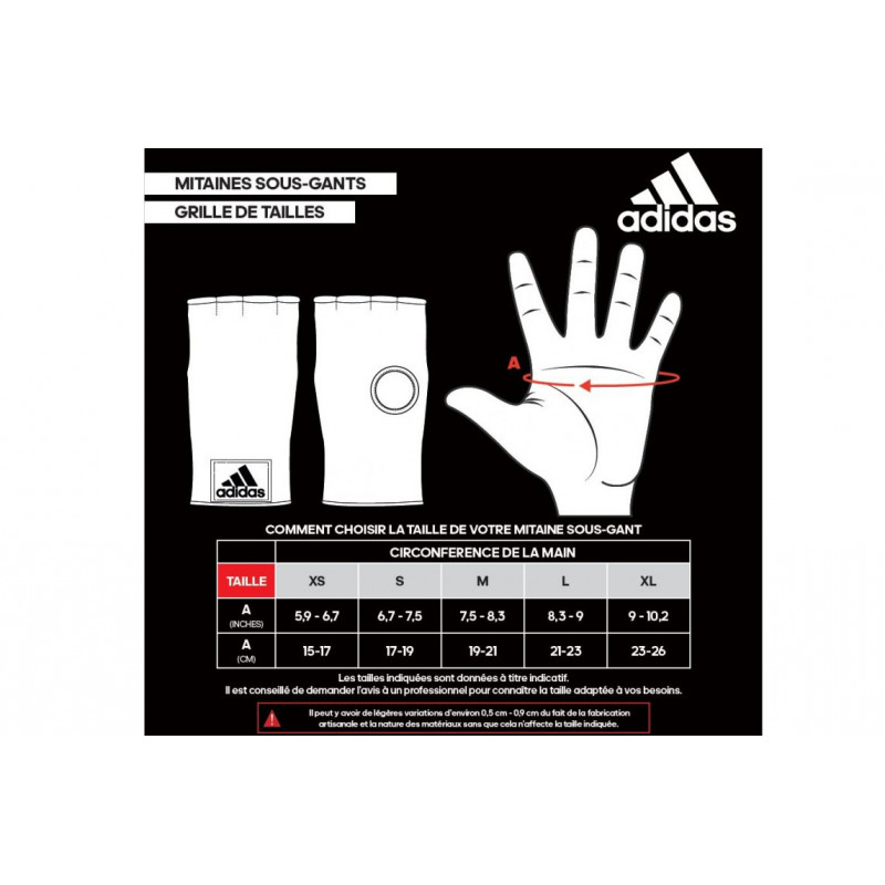 guide taille sous gants Adidas doigts coupés